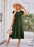 Vestido midi bohemio con mangas voladoras y capas en violeta